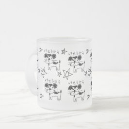 TAZA DE CRISTAL ESMERILADO かわいい手書き犬「けせらせら犬」