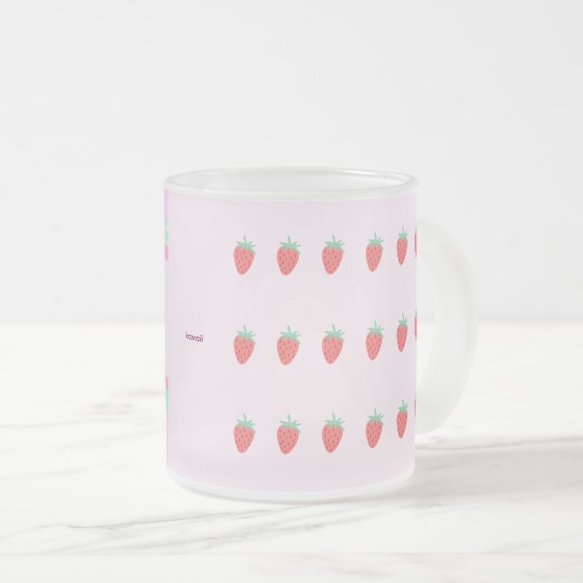 TAZA DE CRISTAL ESMERILADO イチゴ柄がかわいい ピンク♡ (Anverso derecho)