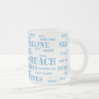 Taza De Cristal Esmerilado 10 oz frosted mug in beach text