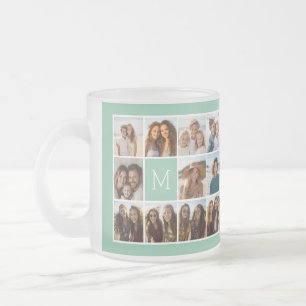 Taza De Cristal Esmerilado 11 Colaje de Fotos - Cuadrícula Mínima con Texto
