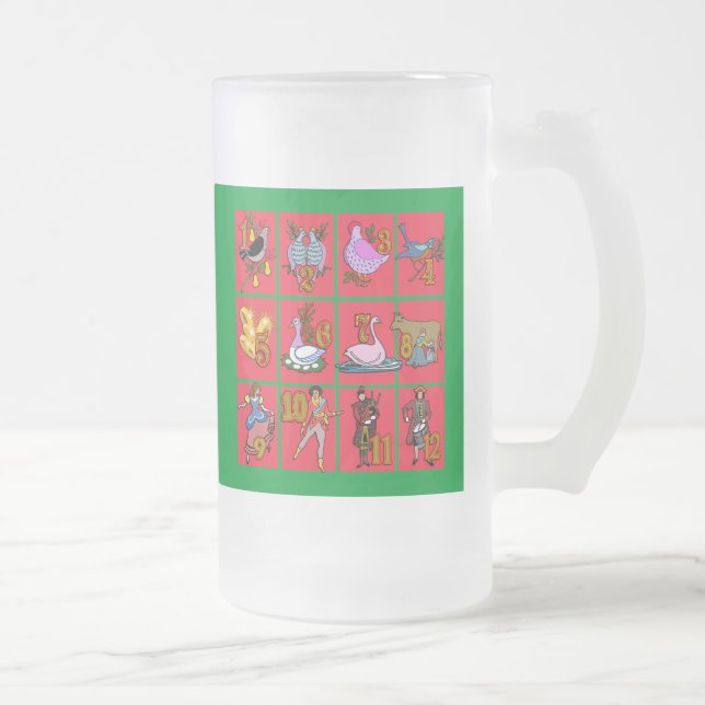 Taza De Cristal Esmerilado 12 días de camisetas del navidad, ropa, regalos (Derecha)
