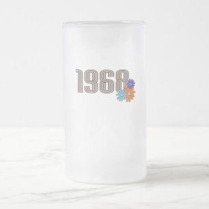 Taza De Cristal Esmerilado 1968 Naranja de Flores Hippie de Paz Aqua Purple