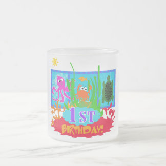 Taza De Cristal Esmerilado 1r Camisetas submarinas del cumpleaños de la