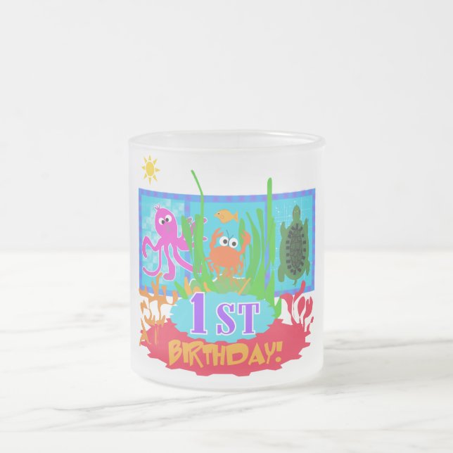 Taza De Cristal Esmerilado 1r Camisetas submarinas del cumpleaños de la (Centro)