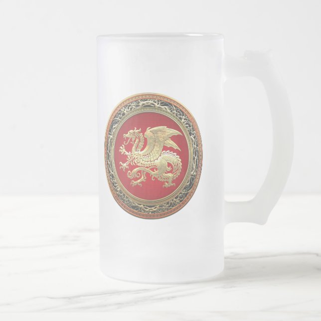 Taza De Cristal Esmerilado [200] Dragón islandés, Landvttir [Gold] (Derecha)