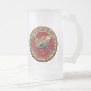 Taza De Cristal Esmerilado [200] Toro alado asirio: Oro y Lamassu negro