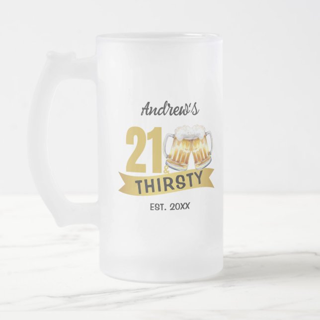 TAZA DE CRISTAL ESMERILADO 21 & SEDIENTO-CUMPLEAÑOS 21  (Izquierda)