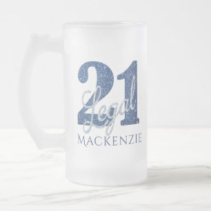 Taza De Cristal Esmerilado 21 y legal Purpurina de la Moda de cumpleaños 2