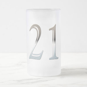 Taza De Cristal Esmerilado 21ro Número de plata 21 del cumpleaños