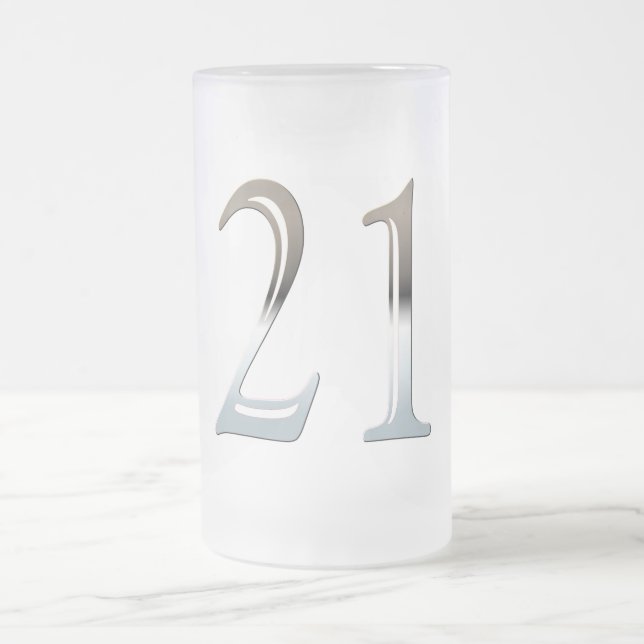 Taza De Cristal Esmerilado 21ro Número de plata 21 del cumpleaños (Centro)