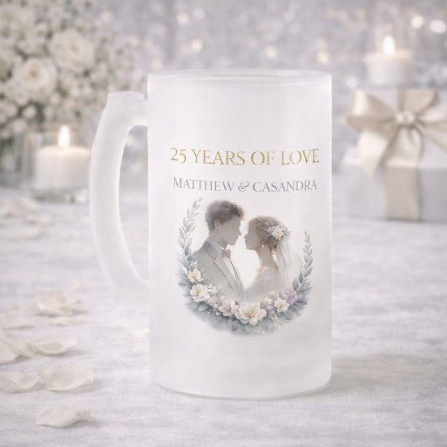 Taza De Cristal Esmerilado 25th Wedding Anniversary Heirloom Celebration (Subido por el creador)