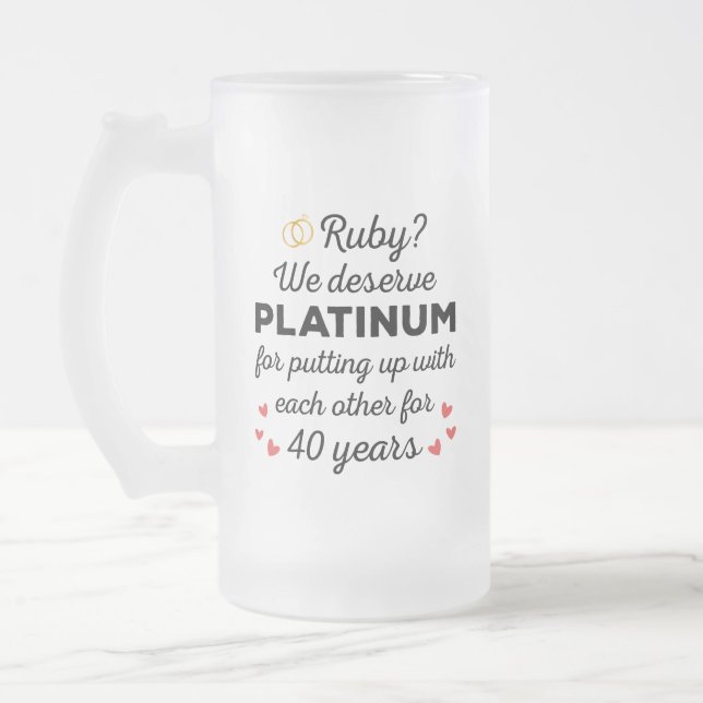 Taza De Cristal Esmerilado 40° Aniversario Boda I - Pareja divertida Ruby (Izquierda)