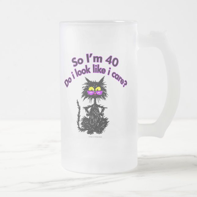 Taza De Cristal Esmerilado 40.o Regalos del gato del cumpleaños (Derecha)
