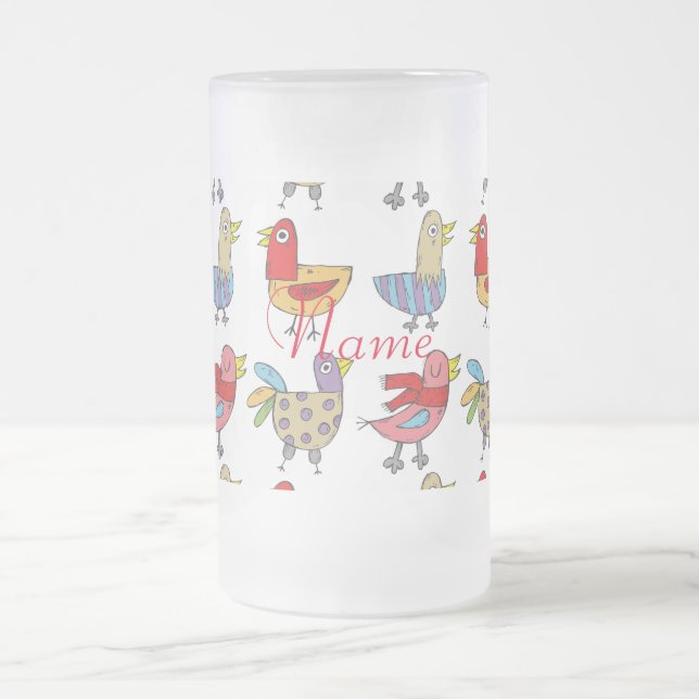 Taza De Cristal Esmerilado 4 Aves divertidas Thunder_Cove (Centro)
