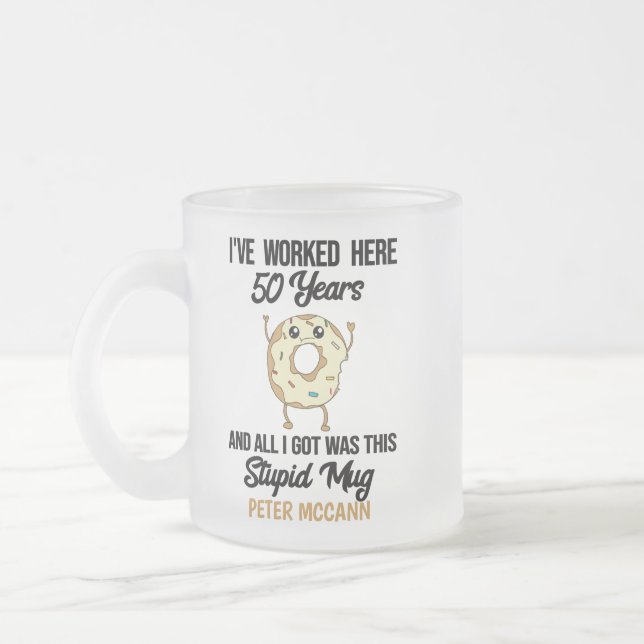 Taza De Cristal Esmerilado 50 años de trabajo Apreciación regalo Mug (Izquierda)