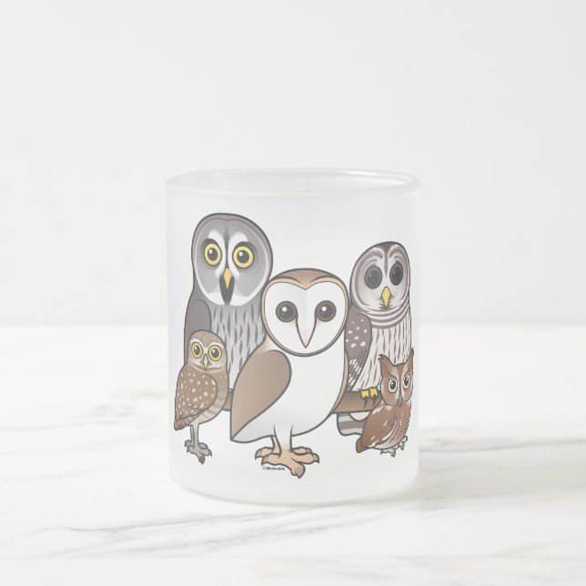 Taza De Cristal Esmerilado 5 búhos de Birdorable (Centro)