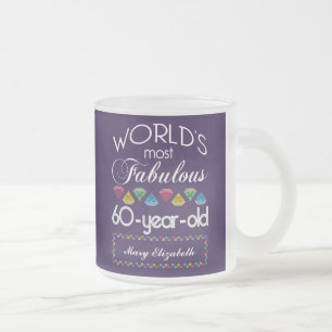 Taza De Cristal Esmerilado 60° cumpleaños Las joyas más coloridas moradas