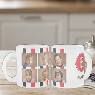 Taza De Cristal Esmerilado 6 foto nombre inicial negro rojo