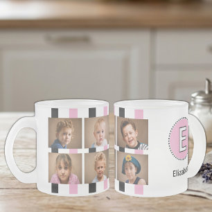 Taza De Cristal Esmerilado 6 foto nombre inicial negro rosa