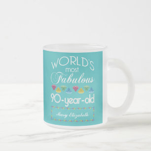 Taza De Cristal Esmerilado 90.o Cumpleaños la mayoría de la turquesa colori