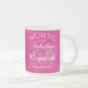 Taza De Cristal Esmerilado 90.o Cumpleaños la mayoría del rosa colorido