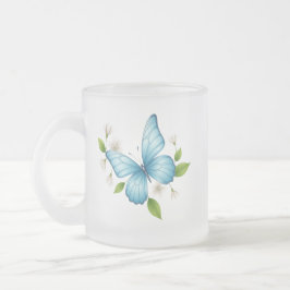 Taza De Cristal Esmerilado A Blue butterfly frosted glass Mug