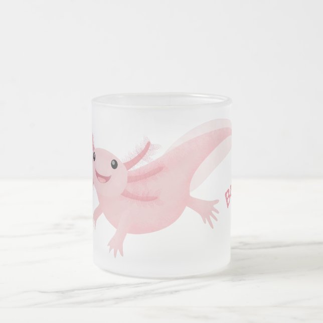 Taza De Cristal Esmerilado Aaxolotl lindo rosa feliz (Centro)