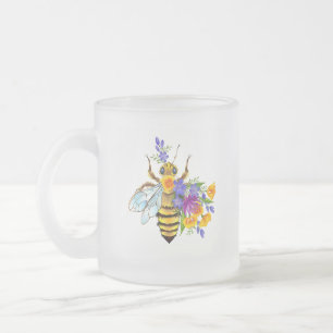 Taza De Cristal Esmerilado Abeja de flor con plantas silvestres