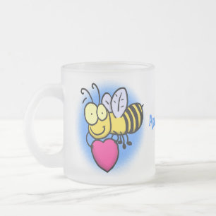 Taza De Cristal Esmerilado Abeja graciosa y linda con ilustracion personaliza