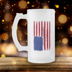 Taza De Cristal Esmerilado Abuelo orgulloso de la bandera estadounidense