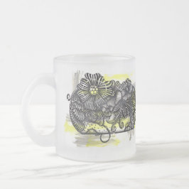 Taza De Cristal Esmerilado Accesorio Zen Doodle Monocromo Flores Amarillo