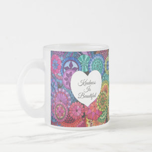 Taza De Cristal Esmerilado Acuarela Arcoiris Mandala con corazón