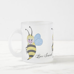 Taza De Cristal Esmerilado Acuarela Cuida Abeja De Miel Con Sonrisa Feliz