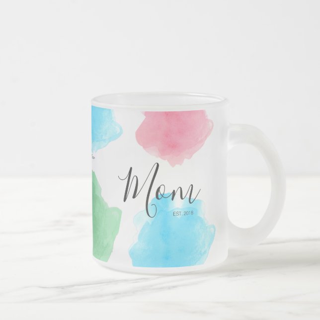 Taza De Cristal Esmerilado acuarela de año establecido de mamá personalizada (Derecha)