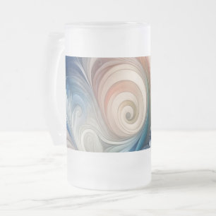 Taza De Cristal Esmerilado Acuarela Fantasía Pastel Floral Azul & Crema