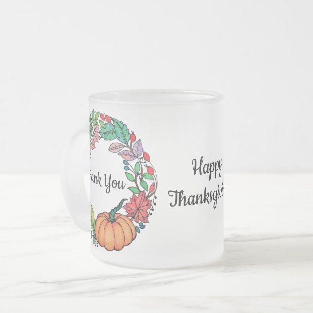 Taza De Cristal Esmerilado Acuarela Hermosa guirnalda de calabaza con hojas (Anverso izquierdo)