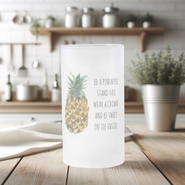 Taza De Cristal Esmerilado Acuarela moderna piña y cita graciosa positiva (Subido por el creador)