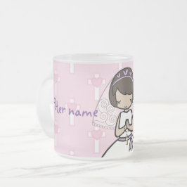Taza De Cristal Esmerilado Adorable First Holy Communia niñita nombre mug