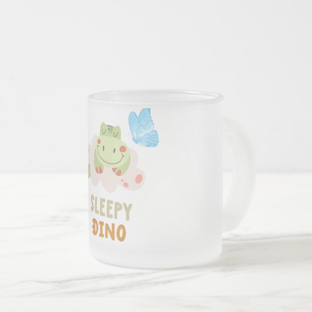 Taza De Cristal Esmerilado "Adorable Sleepy Green Dino" (Anverso derecho)