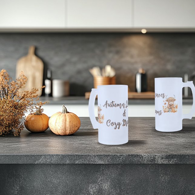 Taza De Cristal Esmerilado Adorable Vaca Autumn Highland (Subido por el creador)