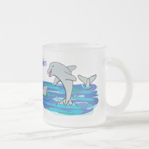 Taza De Cristal Esmerilado Adorables delfines felices ilustracion personaliza