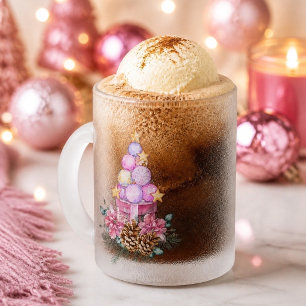 Taza De Cristal Esmerilado Adorno de Navidad Rosa Árbol y Caja de Regalo