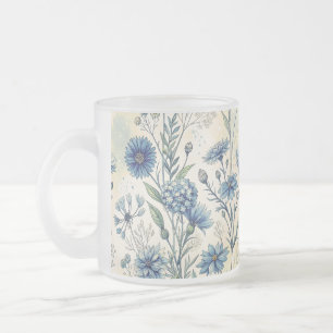 Taza De Cristal Esmerilado Aesthetic Blue Wildflowers