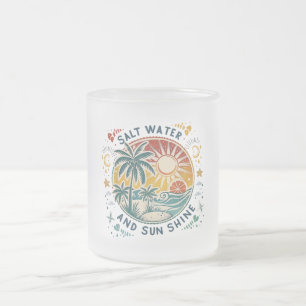 Taza De Cristal Esmerilado Agua Salada y Brillo del Sol Playa Tropical Vintag