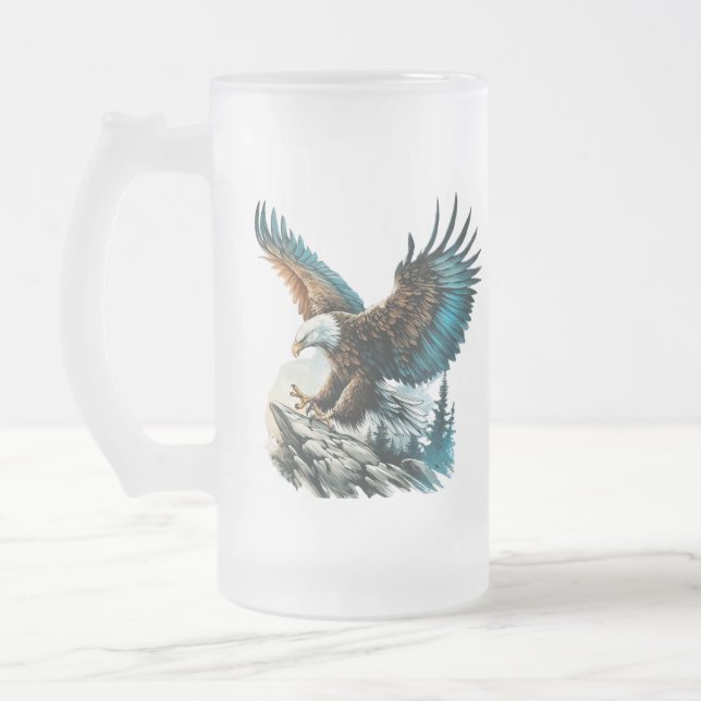 Taza De Cristal Esmerilado Águila en acuarela (Izquierda)