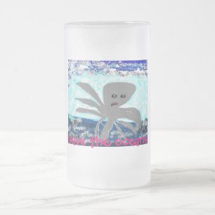 Taza De Cristal Esmerilado Ahorre el beermug de los océanos