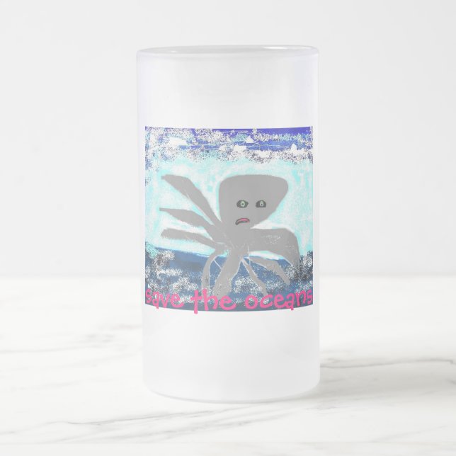 Taza De Cristal Esmerilado Ahorre el beermug de los océanos (Centro)
