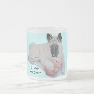 Taza De Cristal Esmerilado Akita con arte rosado del retrato del perro del