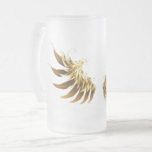 Taza De Cristal Esmerilado Alas del Ángel de Oro sobre fondo negro