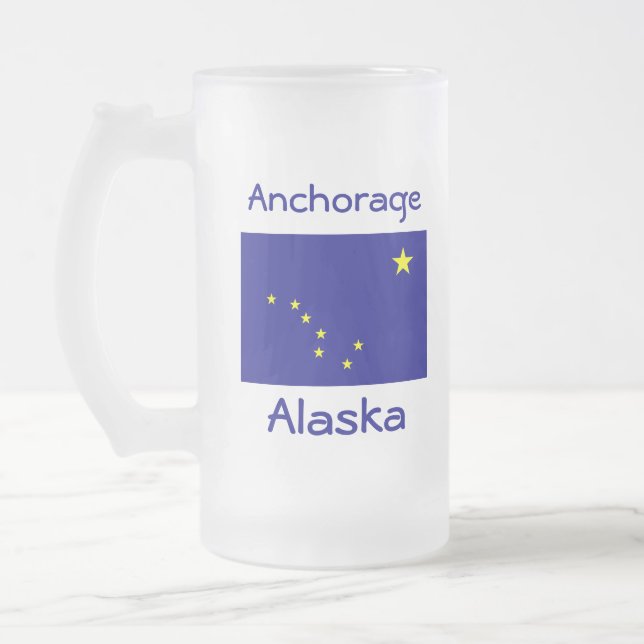 Taza De Cristal Esmerilado Alaska Flag Map City Mug (Izquierda)